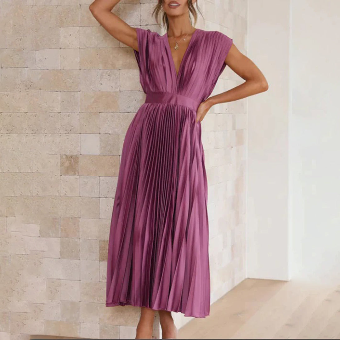 Marnie | Pleated V Neck Midi Dress