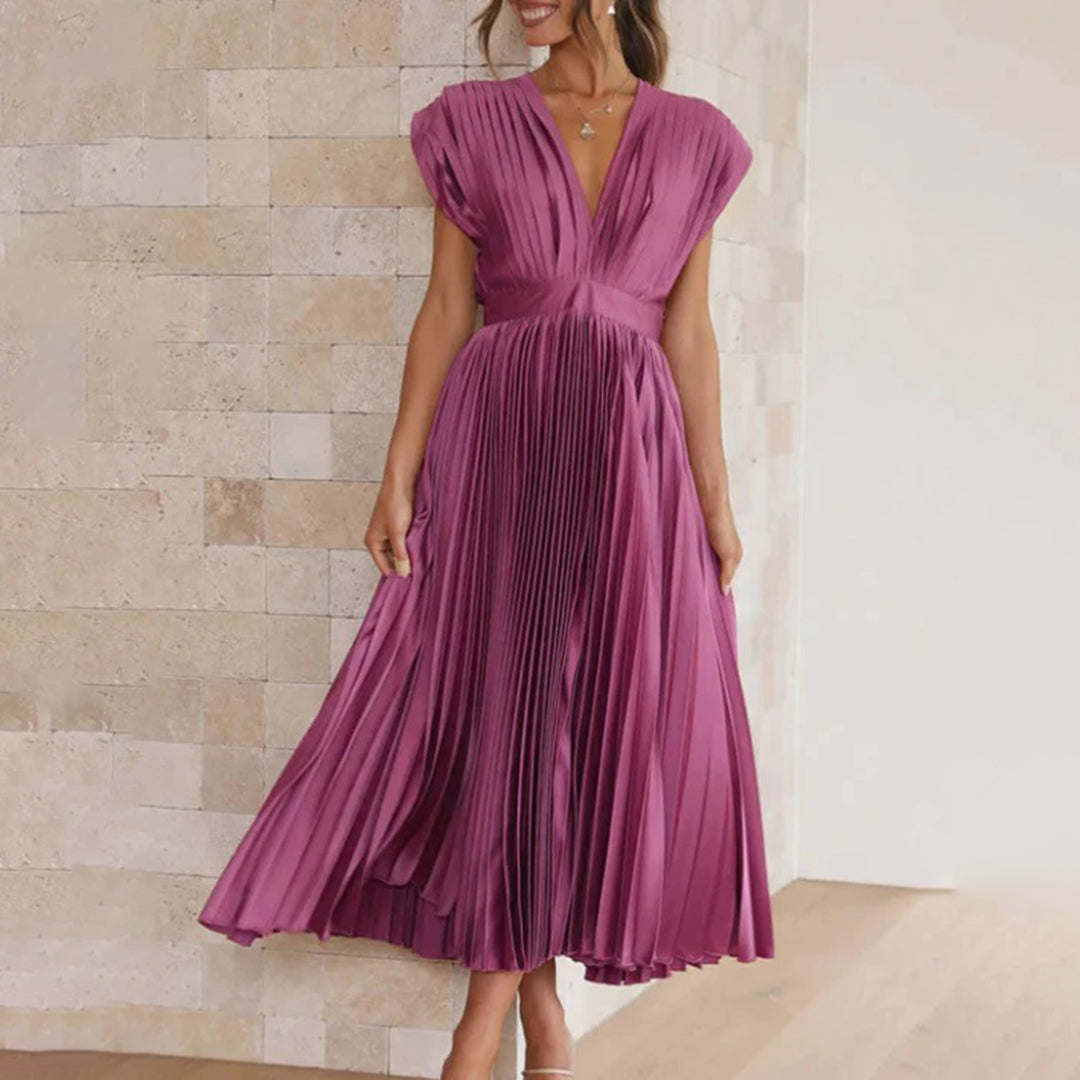 Marnie | Pleated V Neck Midi Dress
