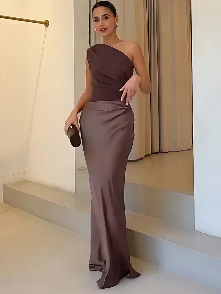 Simone | Asymmetric Satin Maxi Dress