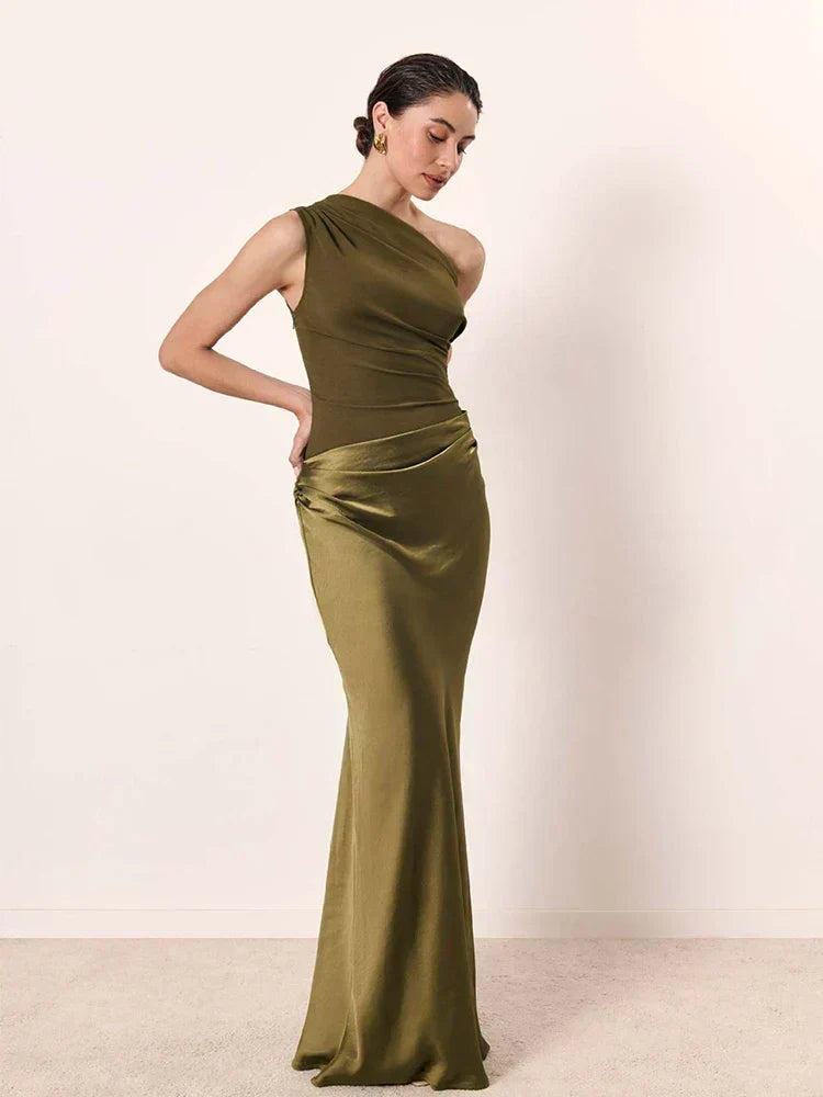 Simone | Asymmetric Satin Maxi Dress