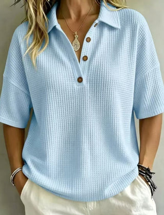 Maddison Relaxed Waffle Polo Top Light Blue