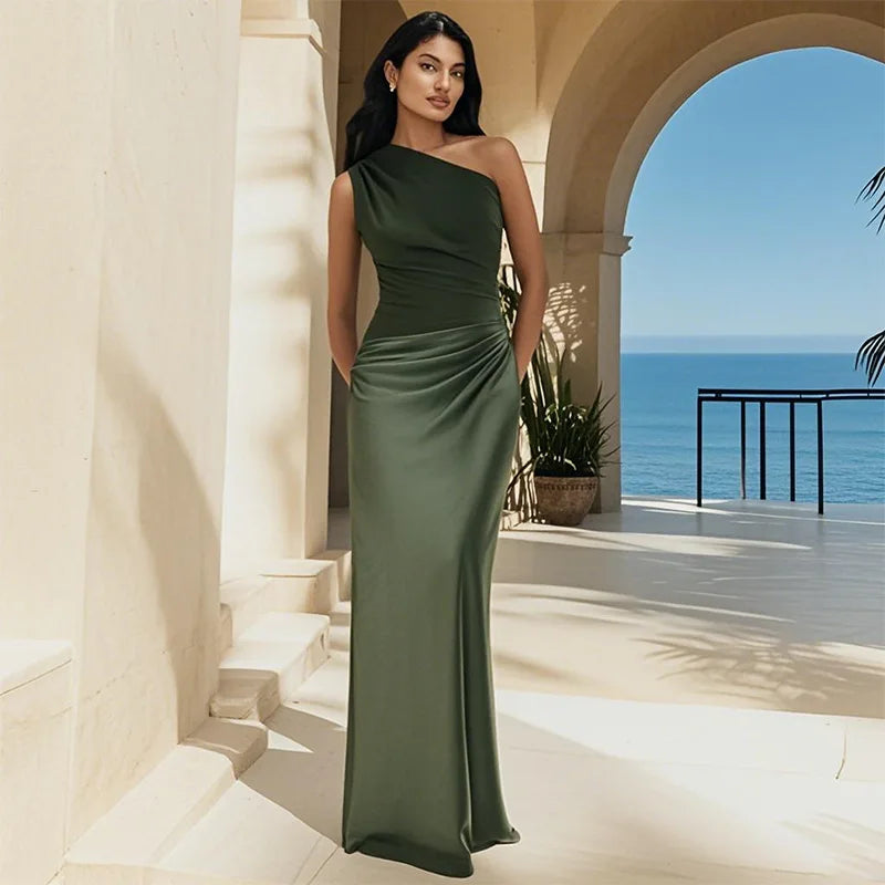 Simone | Asymmetric Satin Maxi Dress