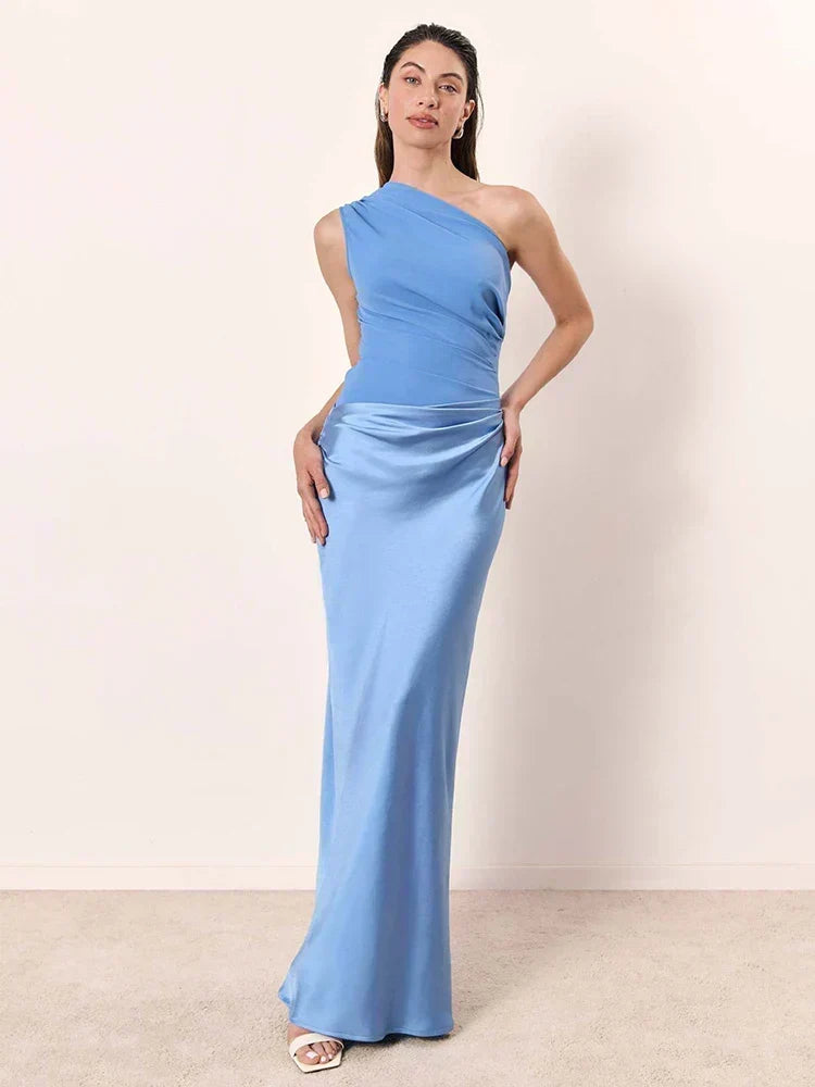 Simone | Asymmetric Satin Maxi Dress