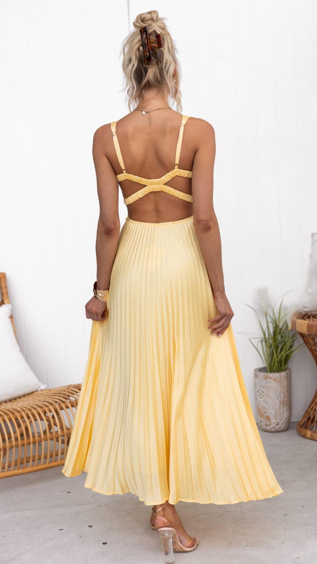 Malia | Pleated V Neck Maxi Dress