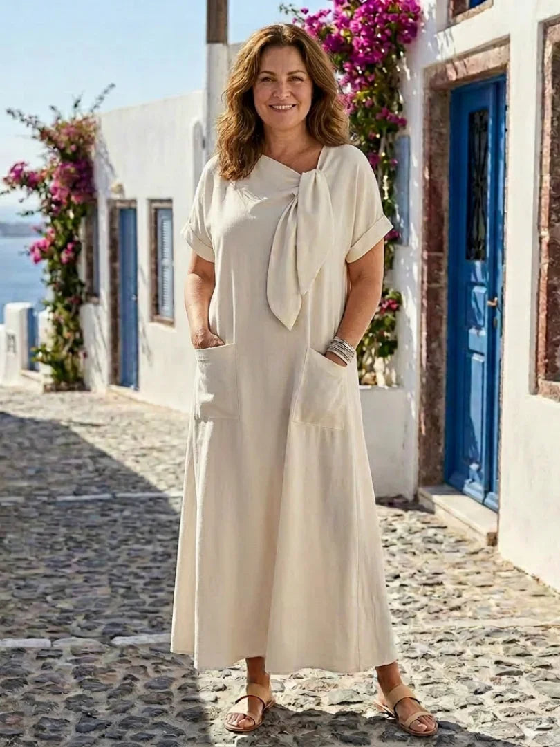 Elowyn | Round Neck Short Sleeve Pocket Maxi Dress