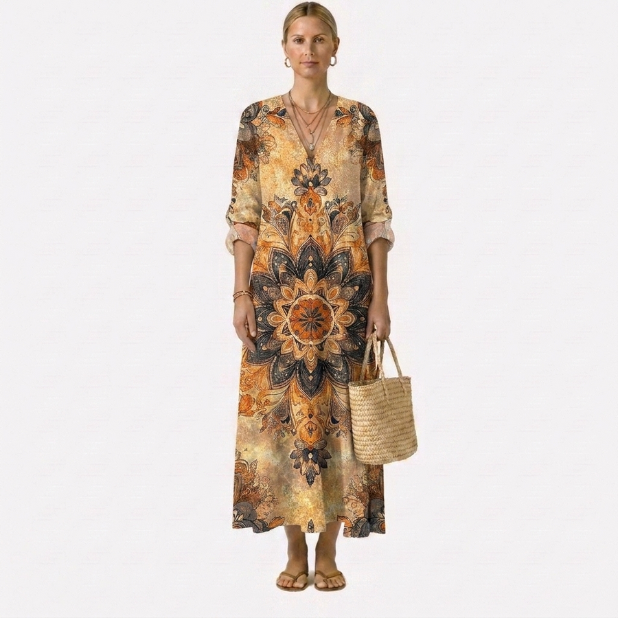 Dora | Elegant Floral Dress in Natural Style