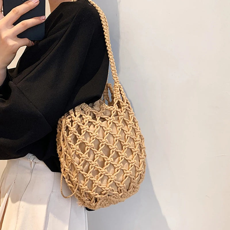 Casandra | Woven Drawstring Shoulder Bag
