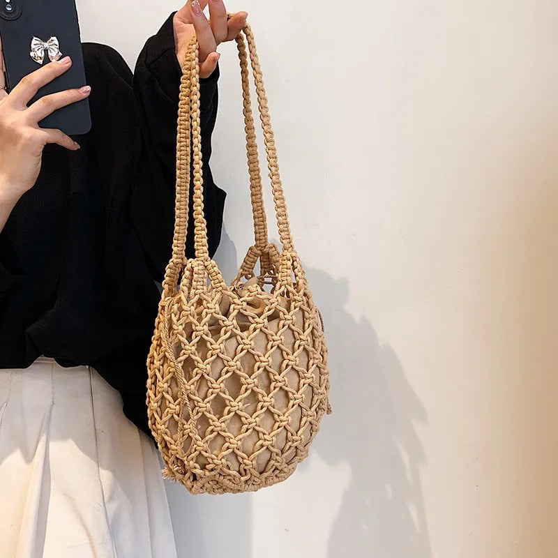 Casandra | Woven Drawstring Shoulder Bag
